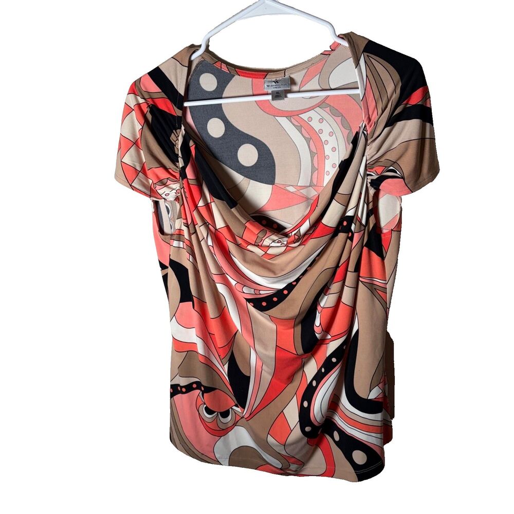 Worthington Blouse Women's XL Cowl Neck Short Sleeve Career Printed Top